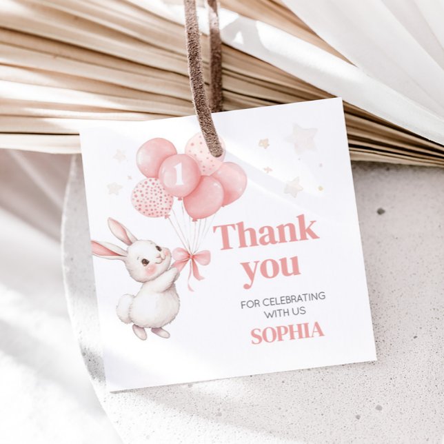 Einige Bunny Balloon Birthday Party Square Geschenkanhänger (Some Bunny Pink Bow Balloon Birthday Party Square Favor Tags)