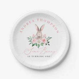 Einige Bunny Blush Pink Floral Girls Erster Geburt Pappteller
