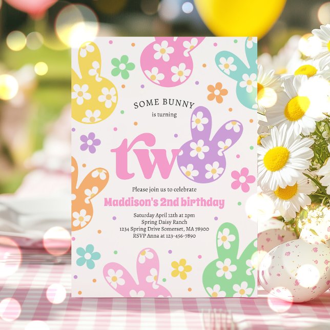 Einige Bunny Daisy Floral Pastel Frühling 2. Gebur Einladung (Von Creator hochgeladen)