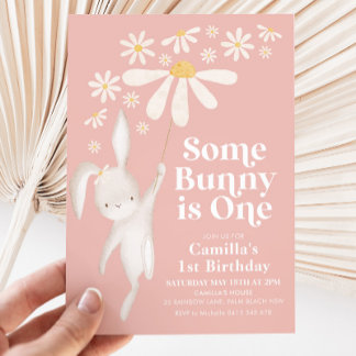 Einige Bunny Daisy Pink Girl's 1. Geburtstag Party Einladung