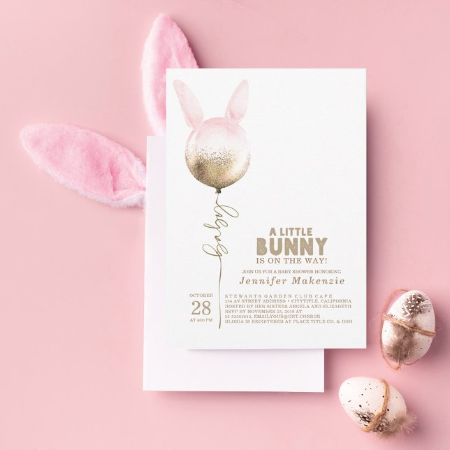 Einige Bunny Gold Ballon Elegante Spring Baby Dusc Einladung (Von Creator hochgeladen)