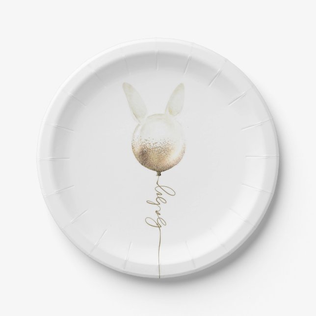 Einige Bunny Gold Glitzer Balloon Niedlich Baby Du Pappteller (Vorderseite)