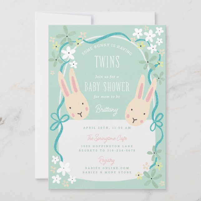 Einige Bunny hat Twins Baby Dusche Einladung (Vorderseite)