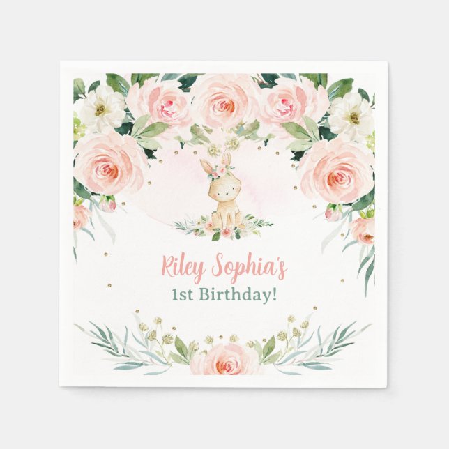 Einige Bunny ist ein Blumenrosa Roses Rabbit Party Serviette (Vorderseite)