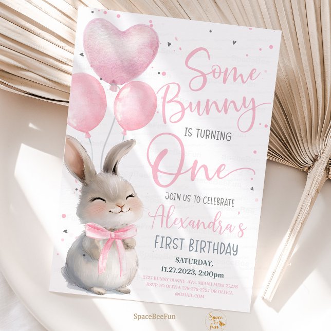 Einige Bunny ist ein Bow Bunny 1. Birthda Einladung (Some Bunny is One, 1st Birthday Invitation, Bow Bunny Birthday, Bunny Theme Party, First Birthday Gi)