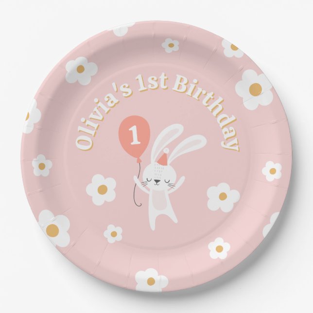 Einige Bunny ist eine Niedliche Retro 1. Geburtsta Pappteller (Vorderseite)