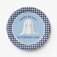 Einige Bunny ist One blue Gingham Birthday