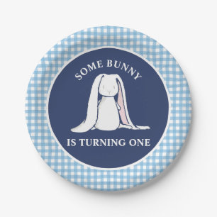 Einige Bunny ist One blue Gingham Birthday Pappteller