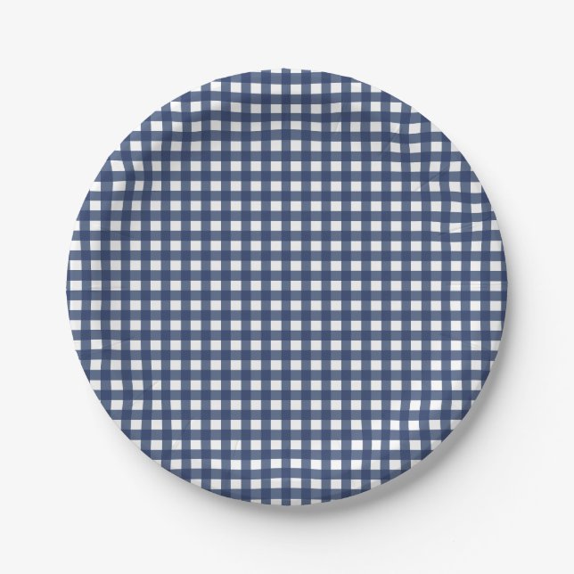 Einige Bunny ist One blue Gingham Birthday Pappteller (Vorderseite)