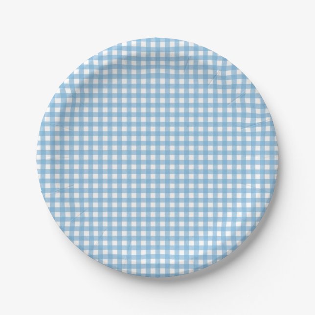 Einige Bunny ist One blue Gingham Birthday Pappteller (Vorderseite)