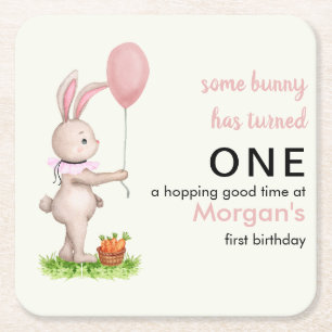Einige Bunny ist One Niedlich Rabbit Balloon 1. Ge Rechteckiger Pappuntersetzer