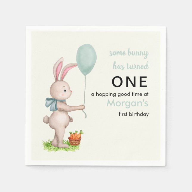 Einige Bunny ist One Niedlich Rabbit Balloon 1. Ge Serviette (Vorderseite)