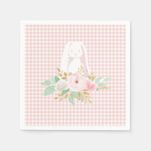 Einige Bunny ist One Pink Floral Gingham Geburtsta Serviette