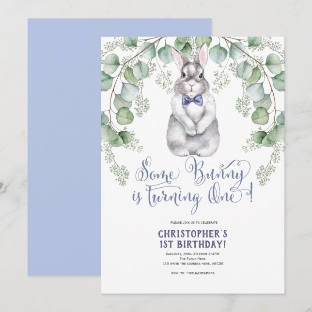 Einige Bunny ist One, Wasserfarbe, Kaninchen, Grün Einladung (Vorne/Hinten)
