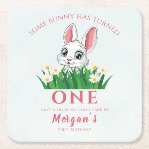 Einige Bunny One Niedlich Rabbit Girls 1. Geburtst Rechteckiger Pappuntersetzer