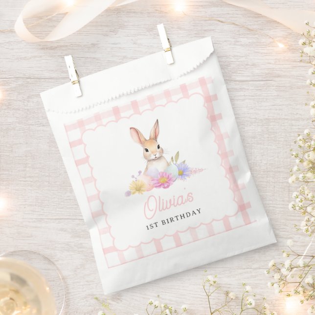 Einige Bunny Pastel Spring Pink Gingham 1. Geburts Geschenktütchen (Ausgeschnitten)