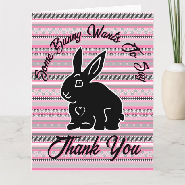 Einige Bunny Will zu sagen Dankeschön, Pink und Gr Dankeskarte (Vorderseite)