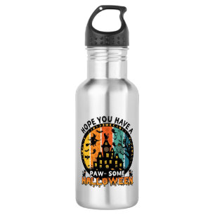 Einige Halloween Spukhaus Hexe Schwarze Katzen_ Edelstahlflasche
