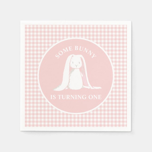 Einige Sonne ist One Pink Gingham Birthday Serviette (Vorderseite)