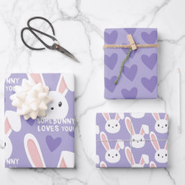 Einige sonnige Lieben Sie Niedliche Herzen Lila Va Geschenkpapier Set