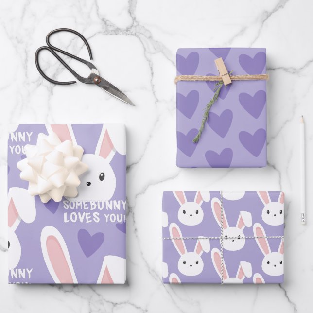 Einige sonnige Lieben Sie Niedliche Herzen Lila Va Geschenkpapier Set (Vorderseite)