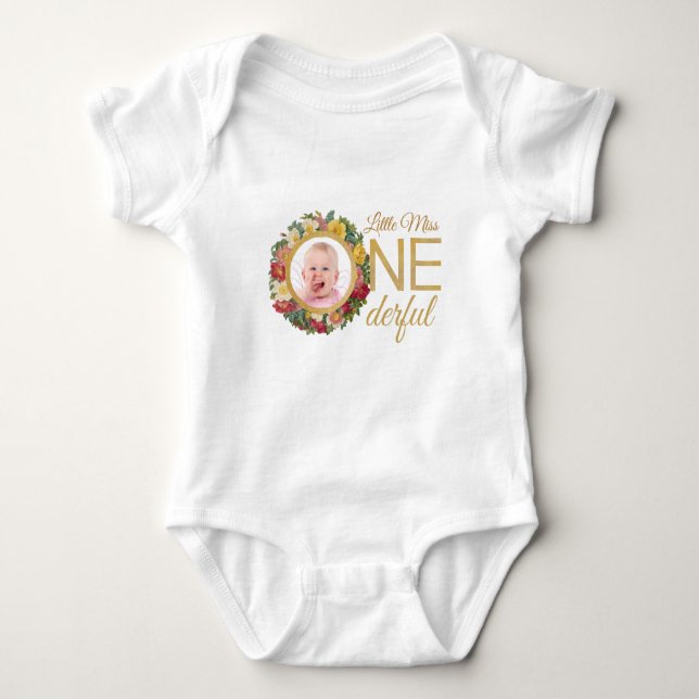 Einiges Foto in Rose Wreath Gold Erstgeburt Baby Strampler (Vorderseite)