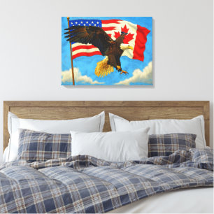 Einigkeit - Kanadische Flagge, US-Flagge und Adler Leinwanddruck
