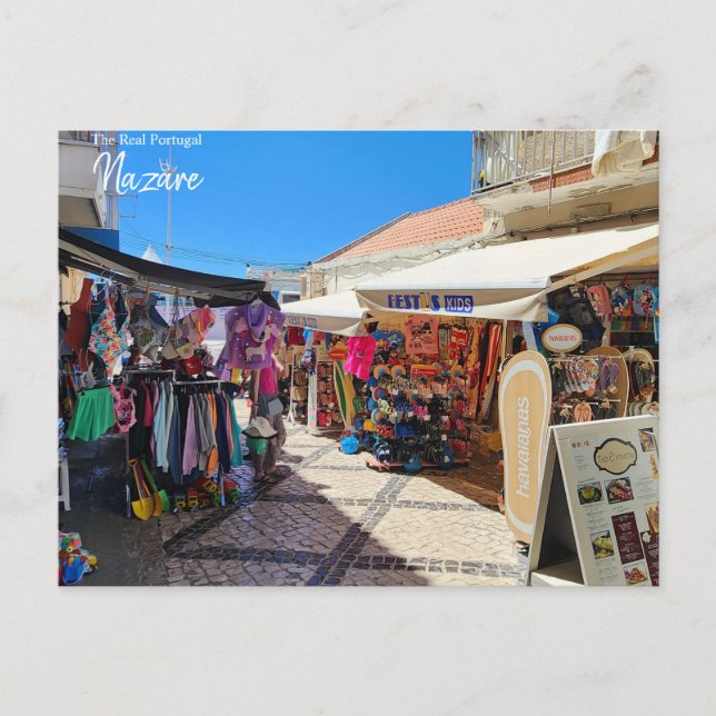 Einkäufe in Nazare, Portugal Postkarte (Vorderseite)