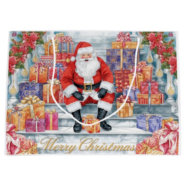 Einkaufen  Weihnachtsmann Frohe Weihnachten Große Geschenktüte (Vorderseite)