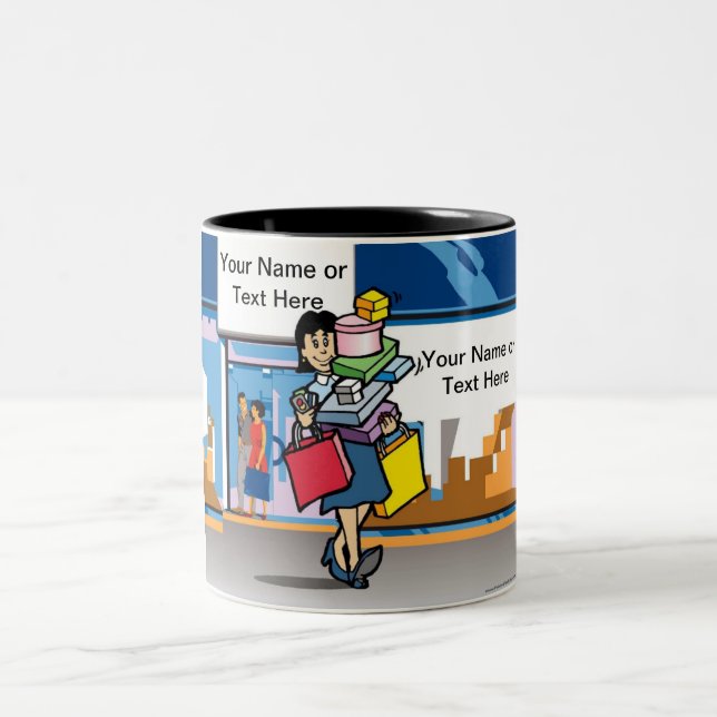 Einkäufer - Cartoon von Frauen unter PrintedPerfec Zweifarbige Tasse (Mittel)