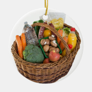 Einkaufskorb mit Lebensmitteln Obst und Gemüse Keramikornament