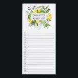 Einkaufsliste für Limes und Limes  Magnetischer Notizblock<br><div class="desc">Das Design der Einkaufsliste des Marktes mit einem personalisiert mit Ihrem Namen  Aquarellrahmen aus Zitrone und Limetten.</div>