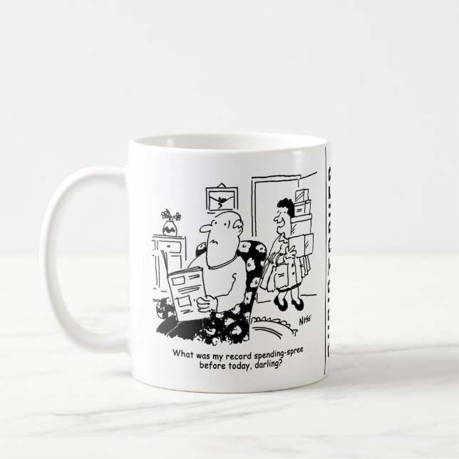 Einkaufsreise. Ausgaben. Überausgaben in den Gesch Kaffeetasse (Links)