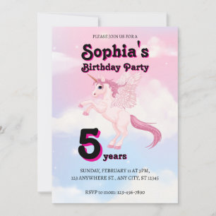 Einkladung zum Geburtstag eines rosa Pegasus-Einho Einladung
