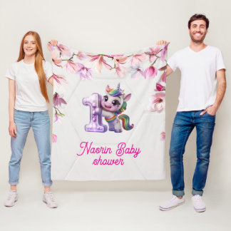 Einkladung zur Babyparty mit Einhorn Fleecedecke