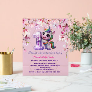 Einkladung zur Babyparty mit Einhorn-Thema Acrylschild
