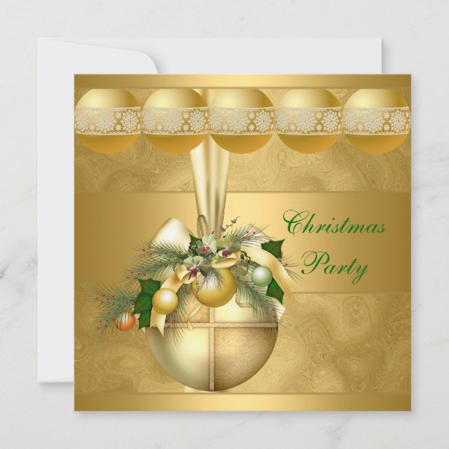 Einladen Weihnachts-Party Gold Balls Gold Wirbel Einladung (Vorderseite)