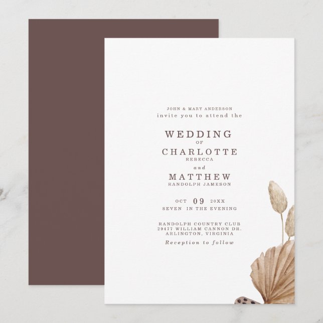 Einladende Braun & Beige Einladung zur Hochzeit (Vorne/Hinten)