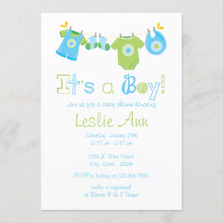 Einladende Clothesline Boy Baby Dusche Einladung