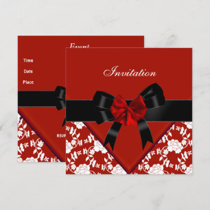 Einladende Elegant Classy Red Schwarz-weiß Floral  Einladung