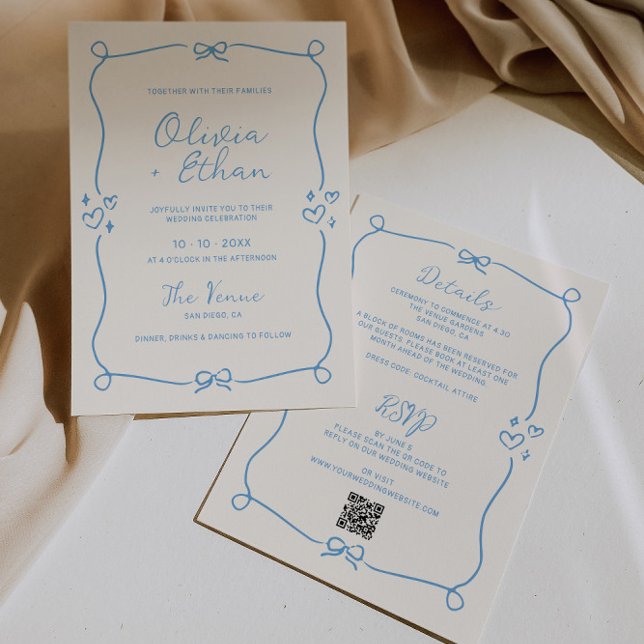 Einladende Hochzeit in einer weichen blauen Hand Einladung (Von Creator hochgeladen)