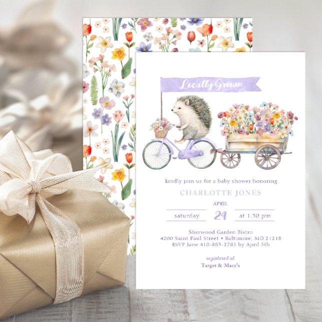 Einladende Igel-Dusche in der Umgebung Einladung (Whimsical Baby Shower Invitation - Purple)