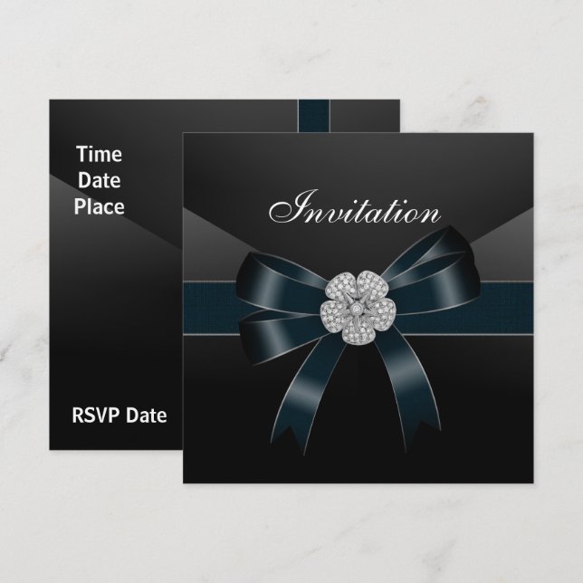 Einladende Jeden Anlaß Diamond Jewel Black Bow Einladung (Vorne/Hinten)