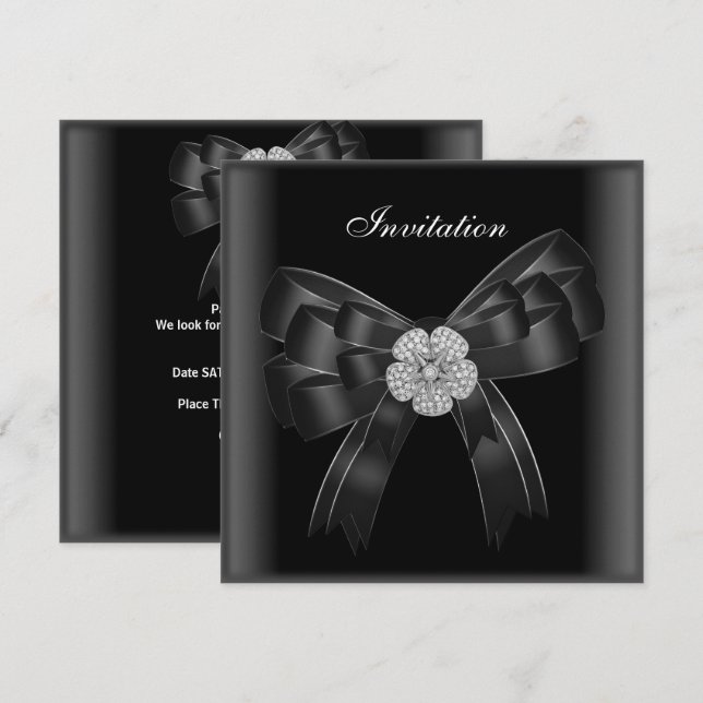 Einladende Jeden Anlaß Diamond Jewel Black Bow Einladung (Vorne/Hinten)