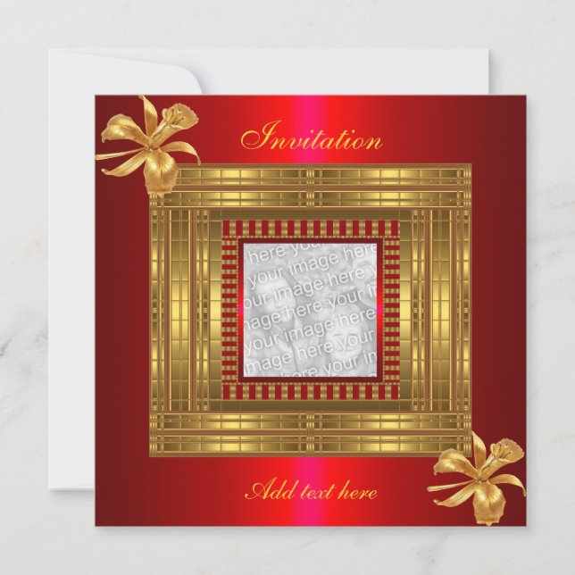 Einladende Jeden Anlaß Rich Gold Red Add Foto Einladung (Vorderseite)