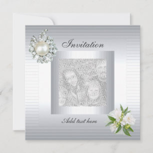 Einladende Jeden Anlaß Silver Floral Foto hinzufüg Einladung