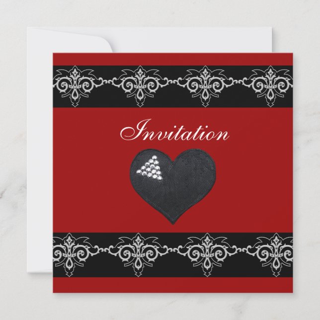 Einladende Jeden Anlaß Silver Red Black Heart Einladung (Vorderseite)