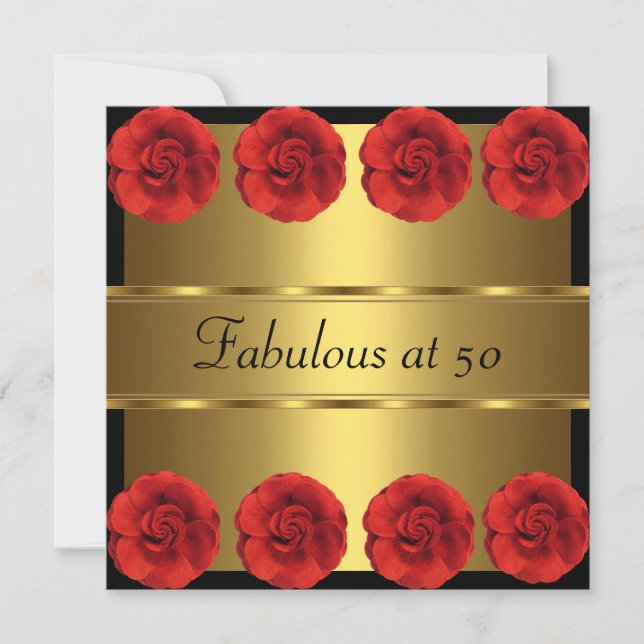 Einladende Red Blume Black Gold Fantastische 50. Einladung (Vorderseite)