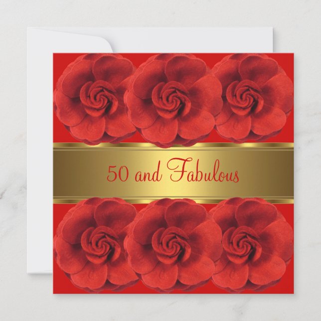 Einladende Red Blume Gold 50 und fabelhaft Einladung (Vorderseite)