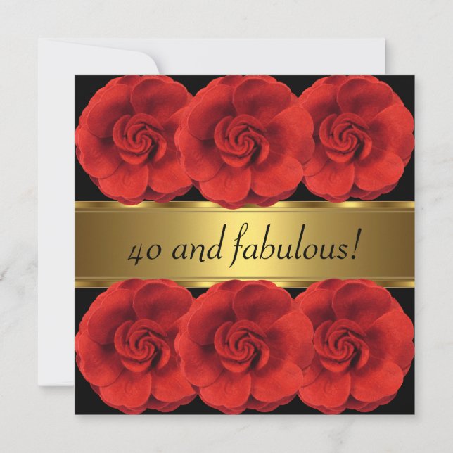 Einladende Rote Blume Black Gold Fabulous 40. Einladung (Vorderseite)